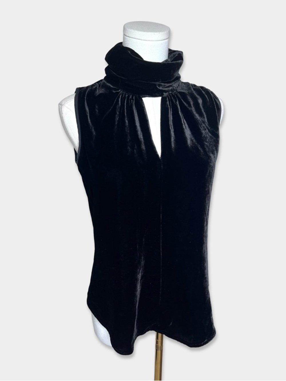 Ecru Black Size S Velvet Sleeveless Silk Blend Mock Neck Blouse GUC